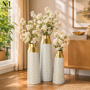 NFI essentials Metal Flower Vase Set of 3 for Living Room & Home Decor
