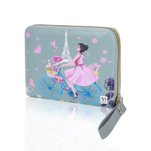 NFI essentials Small Wallet for Women, PU Leather Mini Clutch Wallet for Girls, Printed Zipper Hand Purse Credit Card Holder Coin Purse for Girls