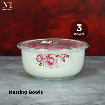 NFI essentials 3 Pcs Ribbed Ceramic Bowl Set with Airtight Lids Ideal for Food Storage, Serving, and Meal Prep Microwave Safe, Freezer Safe, Dishwasher Safe (Large- 800ml,Meduim- 500ml & Small- 280ml) - AYAHA ENTERPRISES PRIVATE LIMITED