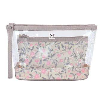 NFI essentials Set of 2 Flower Print Cosmetic Pouch Makeup Pouch Travel Organizer Toiletry Bag for Women Zippered Pouch Set with Handle, Large & Medium - AYAHA ENTERPRISES PRIVATE LIMITED