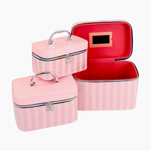 NFI essentials Set of 3 Makeup Vanity Box for Women, Bridal Vanity Storage Box for Makeup, Jewelry, Toiletries & Beauty Essentials,with Metal Handle & Double Zipper Closure