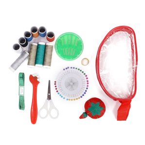 NFI essentials Assorted Color Sewing Set Box Sewing kit Organizer Sewing Accessories with Thread, Needles, Measure Tape, Pins, Scissors, Needles Threader, Thimbles, Button