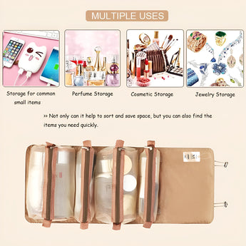 NFI essentials Cosmetic Pouch, Roll-Up Makeup Organizer Bag, Hanging Travel Toiletry Pouch, Foldable Cosmetic Bag with 4 Detachable Zippered Mesh Pouch - AYAHA ENTERPRISES PRIVATE LIMITED