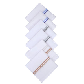 NFI essentials Pack of 6 100% Cotton Premium Collection Handkerchiefs/Rumal For Men & Boys Combed Compact White Color Hanky with Strip Maximum Absorption - AYAHA ENTERPRISES PRIVATE LIMITED