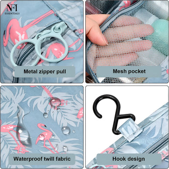 NFI essentials Hanging Travel Toiletry Bag with Sturdy Hook, Large Portable Makeup Cosmetic Pouch for Women & Mens, Foldable Stylish Make Up Vanity Kit Organiser for Girls - AYAHA ENTERPRISES PRIVATE LIMITED