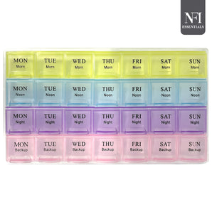 NFI essentials Pill Box Weekly 7 Days 4 Times Storage 28 Compartments, Durable Medicine organizer box, Portable Travel Pill Box for Home with Compartments Moisture-Proof Pill case