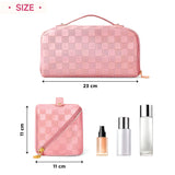 NFI essentials Cosmetic Travel Organizer Bag, Women's Makeup Pouch Toiletry Bag Portable Leather Wide Opening Cosmetics Bag with Handle and Divider - AYAHA ENTERPRISES PRIVATE LIMITED