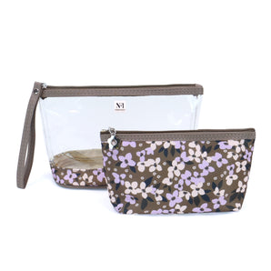 NFI essentials Set of 2 Flower Print Cosmetic Pouch Makeup Pouch Travel Organizer Toiletry Bag for Women Zippered Pouch Set with Handle, Large & Medium