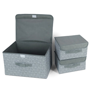 NFI essentials 3Pcs Storage Box, Storage Bins with Lid Foldable Basket Organizer Large Boxes with Handle for Clothes, Toys, Books, Bedroom, Closet, Office