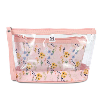 NFI essentials Set of 2 Flower Print Cosmetic Pouch Makeup Pouch Travel Organizer Toiletry Bag for Women Zippered Pouch Set with Handle, Large & Medium - AYAHA ENTERPRISES PRIVATE LIMITED