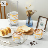 NFI essentials Set of 4 Ceramic Tea Cups With Stand Safe for the Microwave and Dishwasher Stackable Tea Cup  Printed Coffee Mugs for Gifting with Holder 150 ML - AYAHA ENTERPRISES PRIVATE LIMITED