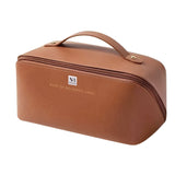 NFI essentials Cosmetic Travel Organizer Bag, Women's Makeup Pouch Toiletry Bag Portable Leather Wide Opening Cosmetics Bag with Handle and Divider - AYAHA ENTERPRISES PRIVATE LIMITED