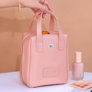 NFI essentials Portable Handheld Makeup Bag for Women with Compartments Large Capacity Travel Toiletry Cosmetic Bag with Handle Large Opening Makeup Pouch