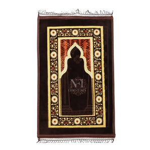 NFI essentials Velvet Musallah Janamaz Prayer Mat, 70cm x 110cm Anti-Slip Soft Musala, Multipurpose Rug Travel Namaz Sajdah Mat, Rectangular Islamic Mats for Muslims Salah