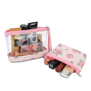 NFI essentials Set of 2 Flower Print Cosmetic Pouch Makeup Pouch Travel Organizer Toiletry Bag for Women Zippered Pouch Set with Handle, Large & Medium - AYAHA ENTERPRISES PRIVATE LIMITED