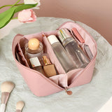 NFI essentials Cosmetic Travel Organizer Bag, Women's Makeup Pouch Toiletry Bag Portable Leather Wide Opening Cosmetics Bag with Handle and Divider - AYAHA ENTERPRISES PRIVATE LIMITED