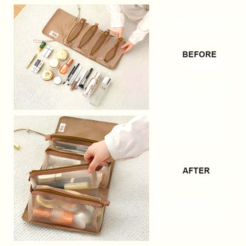 NFI essentials Cosmetic Pouch, Roll-Up Makeup Organizer Bag, Hanging Travel Toiletry Pouch, Foldable Cosmetic Bag with 4 Detachable Zippered Mesh Pouch - AYAHA ENTERPRISES PRIVATE LIMITED