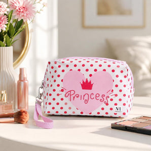 NFI Essentials Printed Makeup Pouch, Cosmetic Organizer Bag for Girls (Polka dot print)