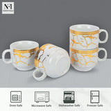 NFI essentials Set of 4 Ceramic Tea Cups With Stand Safe for the Microwave and Dishwasher Stackable Tea Cup  Printed Coffee Mugs for Gifting with Holder 150 ML - AYAHA ENTERPRISES PRIVATE LIMITED