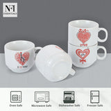 NFI essentials Set of 4 Ceramic Tea Cups With Stand Safe for the Microwave and Dishwasher Stackable Tea Cup  Printed Coffee Mugs for Gifting with Holder 150 ML - AYAHA ENTERPRISES PRIVATE LIMITED