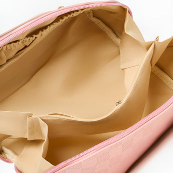 NFI essentials Cosmetic Travel Organizer Bag, Women's Makeup Pouch Toiletry Bag Portable Leather Wide Opening Cosmetics Bag with Handle and Divider - AYAHA ENTERPRISES PRIVATE LIMITED