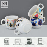 NFI essentials Set of 4 Ceramic Tea Cups With Stand Safe for the Microwave and Dishwasher Stackable Tea Cup  Printed Coffee Mugs for Gifting with Holder 150 ML - AYAHA ENTERPRISES PRIVATE LIMITED