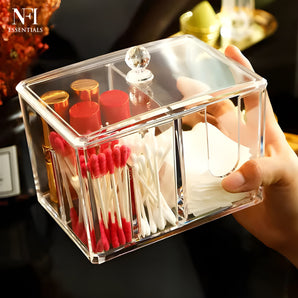 NFI essentials Acrylic Clear Cotton Pad & Cosmetic Storage Box with Lid