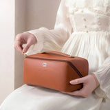 NFI essentials Cosmetic Travel Organizer Bag, Women's Makeup Pouch Toiletry Bag Portable Leather Wide Opening Cosmetics Bag with Handle and Divider - AYAHA ENTERPRISES PRIVATE LIMITED