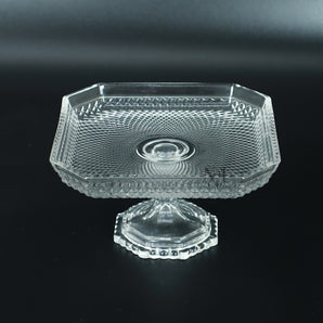 NFI essentials Crystal Clear Dessert Pedestal Stand Vintage Style Cake Plate Diamond Pattern Serving Platter Cakes, Pastries & Desserts Display for Parties, Weddings, and Gift Square Shape