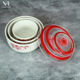 NFI essentials 3 Pcs Ribbed Ceramic Bowl Set with Airtight Lids Ideal for Food Storage, Serving, and Meal Prep Microwave Safe, Freezer Safe, Dishwasher Safe (Large- 800ml,Meduim- 500ml & Small- 280ml) - AYAHA ENTERPRISES PRIVATE LIMITED