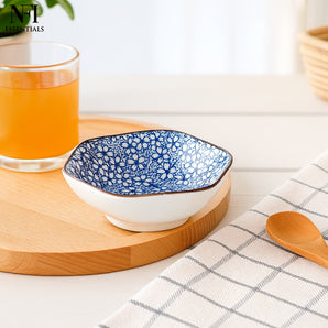 NFI essentials Mini Ceramic Bowl Microwave & Dishwasher Safe Small Serving Katori Ideal for Nuts, Chutney, Pickle & Dry Fruits, Blossom Design 3.7 Inch (125 ml)