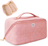 NFI essentials Cosmetic Travel Organizer Bag, Women's Makeup Pouch Toiletry Bag Portable Leather Wide Opening Cosmetics Bag with Handle and Divider - AYAHA ENTERPRISES PRIVATE LIMITED