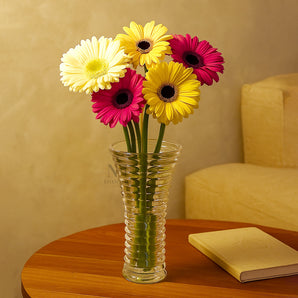 NFI essentials 9.6 Inches Crystal Clear Glass Vases for Flowers with Embossed Floral Design for Fresh or Artificial Flowers Decorative Centerpiece