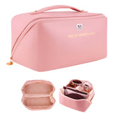NFI essentials Cosmetic Travel Organizer Bag, Women's Makeup Pouch Toiletry Bag Portable Leather Wide Opening Cosmetics Bag with Handle and Divider - AYAHA ENTERPRISES PRIVATE LIMITED