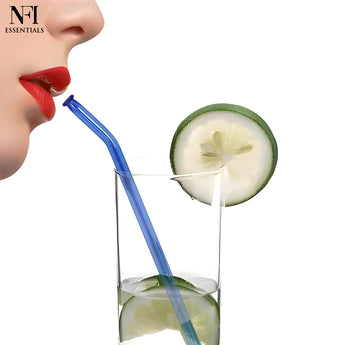 NFI essentials Set of 4 Glass Straws With Cleaning Brush Clear Reusable BPA-Free Drinking Straws for Smoothies, Juices, and Cold Beverages Ideal for Home, Office (Multicolor Pack of 4) - AYAHA ENTERPRISES PRIVATE LIMITED