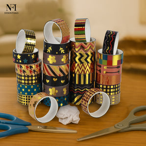 NFI essentials Design 28-Roll Set of Washi Tape for School Projects Craft Scrapbook Decoration Stationery Gifts for Students with Patterns of Colored Shining Glitter Tape - AYAHA ENTERPRISES PRIVATE LIMITED