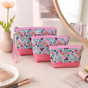 NFI essentials Set of 3 Printed Cosmetic Pouch for Women, Makeup Vanity Bag