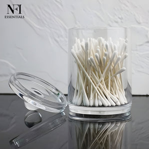 NFI essentials Acrylic Clear Cotton Swab Holder Jar with Lid
