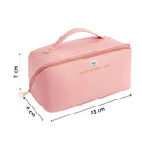 NFI essentials Cosmetic Travel Organizer Bag, Women's Makeup Pouch Toiletry Bag Portable Leather Wide Opening Cosmetics Bag with Handle and Divider - AYAHA ENTERPRISES PRIVATE LIMITED