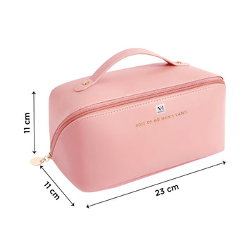 NFI essentials Cosmetic Travel Organizer Bag, Women's Makeup Pouch Toiletry Bag Portable Leather Wide Opening Cosmetics Bag with Handle and Divider - AYAHA ENTERPRISES PRIVATE LIMITED