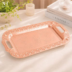 NFI essentials Steel Serving Tray, Platter with Rose Gold Finish 43x30cm, (L)