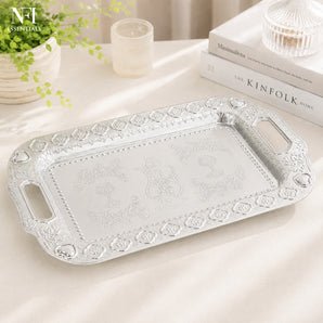 NFI essentials Steel Serving Tray, Platter with Silver Finish 43x30cm, (L)