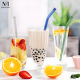NFI essentials Set of 4 Glass Straws With Cleaning Brush Clear Reusable BPA-Free Drinking Straws for Smoothies, Juices, and Cold Beverages Ideal for Home, Office (Multicolor Pack of 4) - AYAHA ENTERPRISES PRIVATE LIMITED