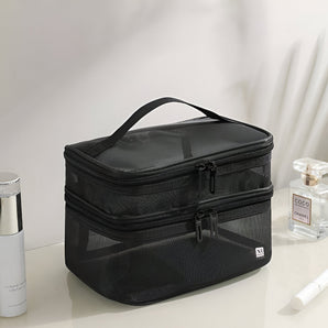 NFI essentials Makeup Pouch for Women, Travel Cosmetic Bag, Double Layer Toiletry Organizer Bag, Mesh Pouch for Makeup Accessories, Vanity Kit Organiser Make up Pouch for Girls