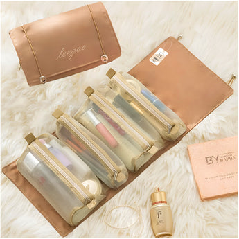 NFI essentials Cosmetic Pouch, Roll-Up Makeup Organizer Bag, Hanging Travel Toiletry Pouch, Foldable Cosmetic Bag with 4 Detachable Zippered Mesh Pouch - AYAHA ENTERPRISES PRIVATE LIMITED