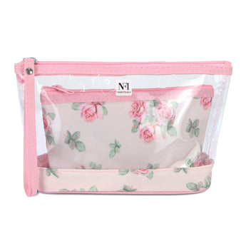 NFI essentials Set of 2 Flower Print Cosmetic Pouch Makeup Pouch Travel Organizer Toiletry Bag for Women Zippered Pouch Set with Handle, Large & Medium - AYAHA ENTERPRISES PRIVATE LIMITED