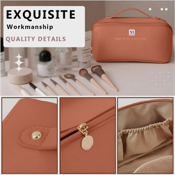 NFI essentials Cosmetic Travel Organizer Bag, Women's Makeup Pouch Toiletry Bag Portable Leather Wide Opening Cosmetics Bag with Handle and Divider - AYAHA ENTERPRISES PRIVATE LIMITED
