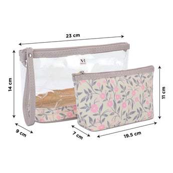 NFI essentials Set of 2 Flower Print Cosmetic Pouch Makeup Pouch Travel Organizer Toiletry Bag for Women Zippered Pouch Set with Handle, Large & Medium - AYAHA ENTERPRISES PRIVATE LIMITED