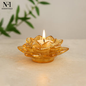 NFI essentials Exquisite Lotus Flower shaped Tea Light Candle or Diya Holder Decorative Centerpiece for Home Decor and Festival Like Diwali, Christmas or Eid