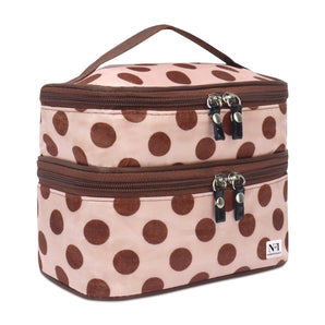 NFI essentials Portable Polka Dots Cosmetics Pouch Double-Layer Dual Zipper Makeup Pouch
